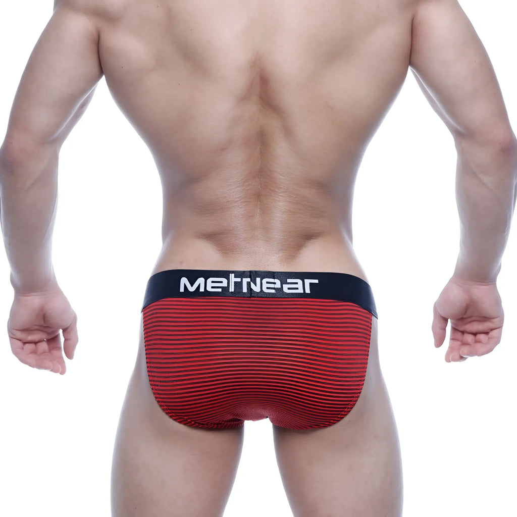 Red striped mens briefs with black metnear waistband from the metromalewear asian bikini red stripe 3004-47 collection