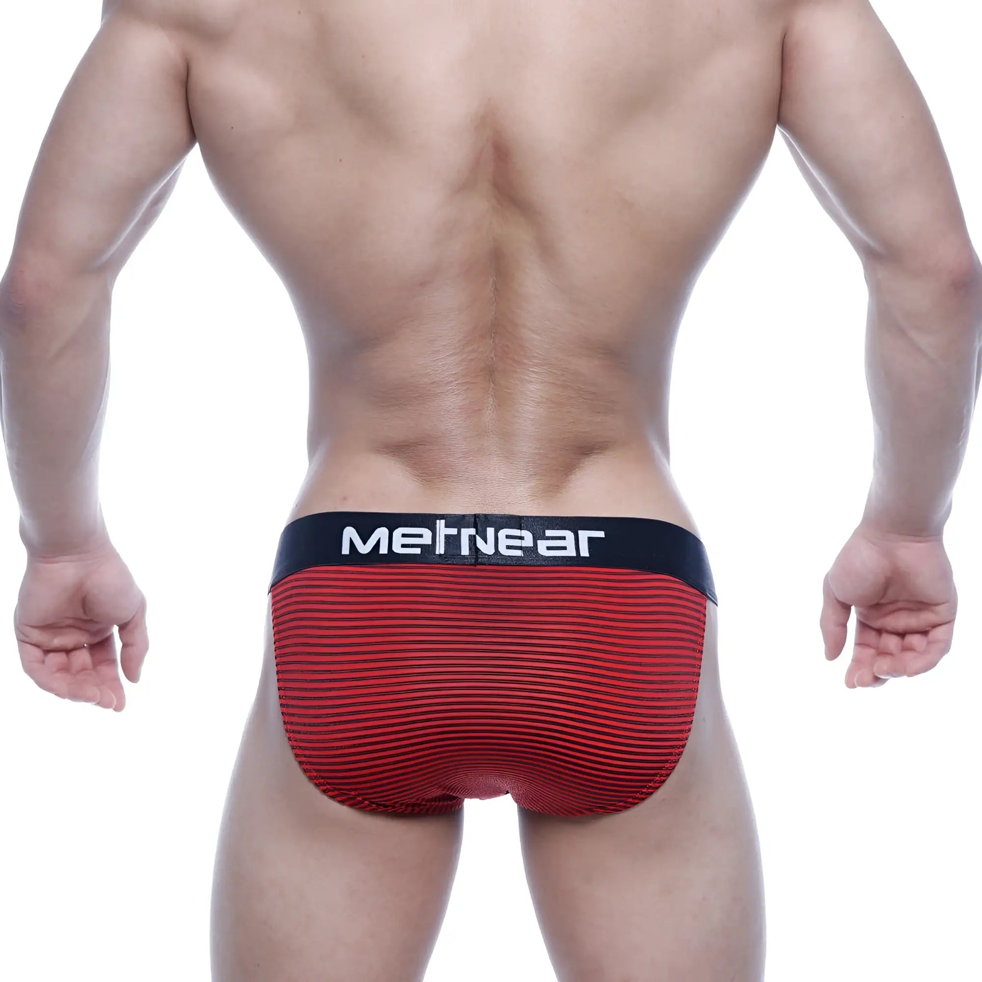 Red striped mens briefs with black metnear waistband from the metromalewear asian bikini red stripe 3004-47 collection