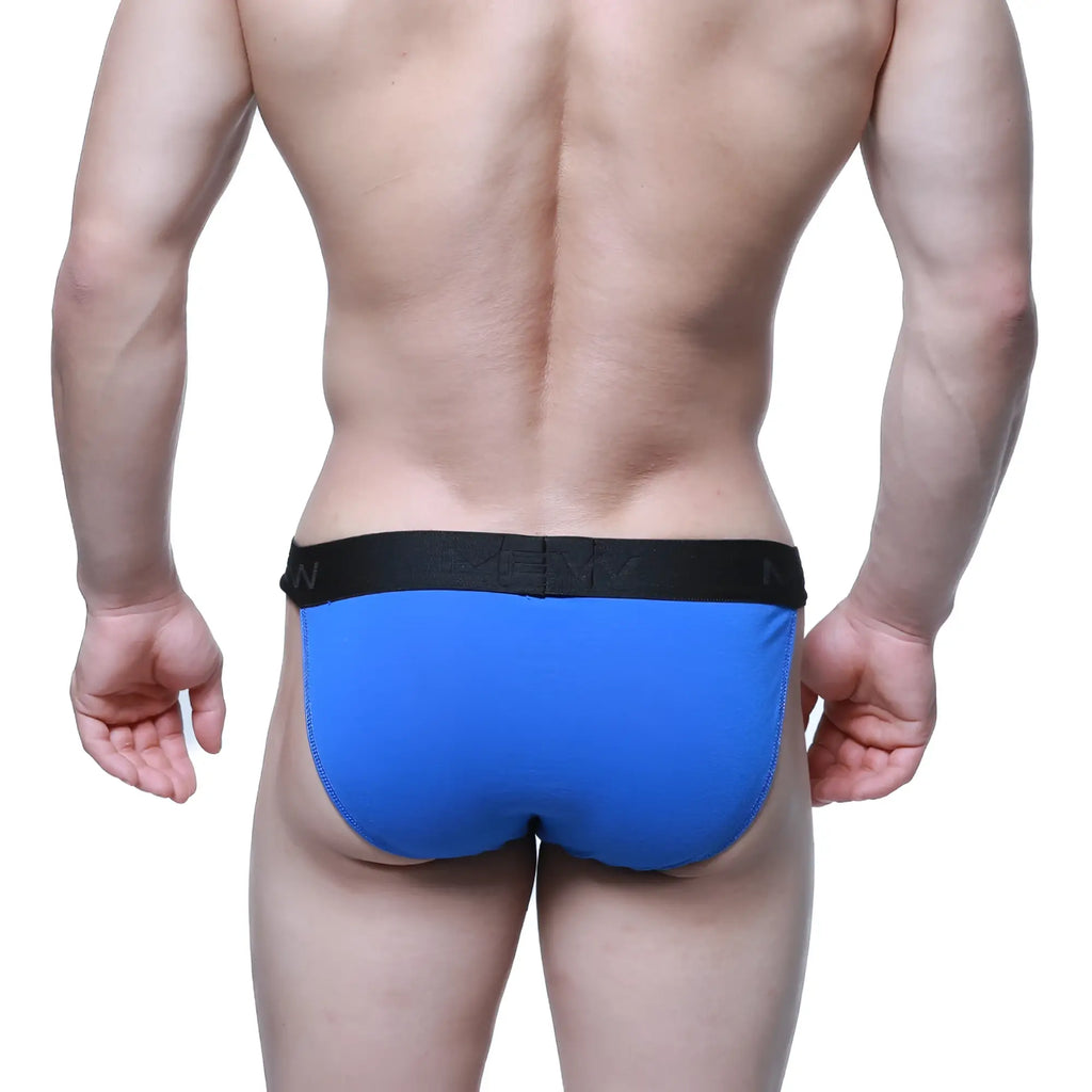 Blue metro malewear asian bikini briefs with black elastic waistband featuring brand logo royal 3004-18