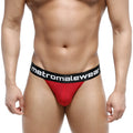 Red metromalewear asian bikini briefs with black waistband and white lettering terracotta 3004-29