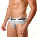 MetroMaleWear Asian brief grey heathered with white elastic waistband featuring black repeating lettering