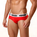 Red men’s briefs metroMalewear asian brief red 3006-12 with white elastic waistband and black n logos