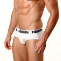 White mens briefs with a black million logo waistband from metromalewear asian brief white 3006-00 collection