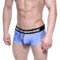 Blue denim-patterned boxer briefs with a black metromalewear logo waistband metro male wear asian short 2026-56