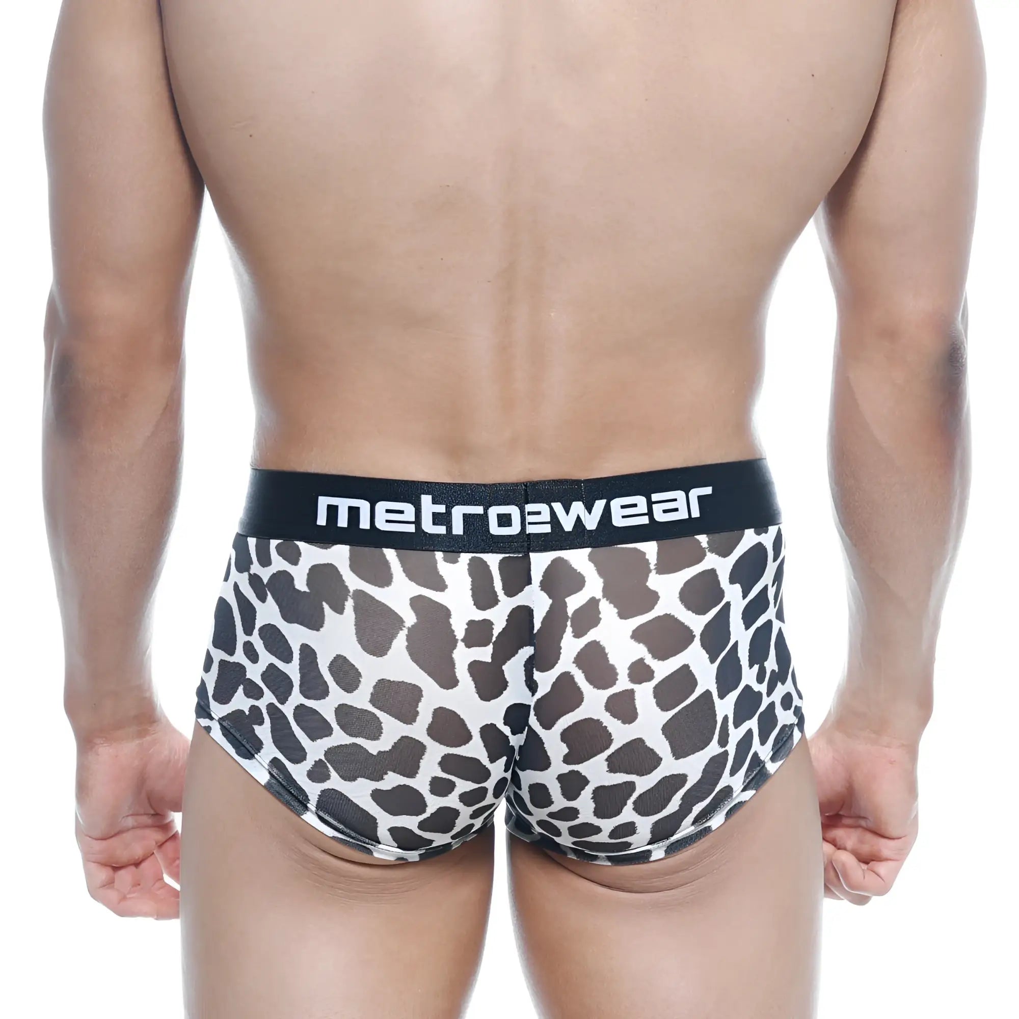 Black and white leopard print briefs with black metro2wear waistband from metromalewear asian trunk dalmatian 2026 77