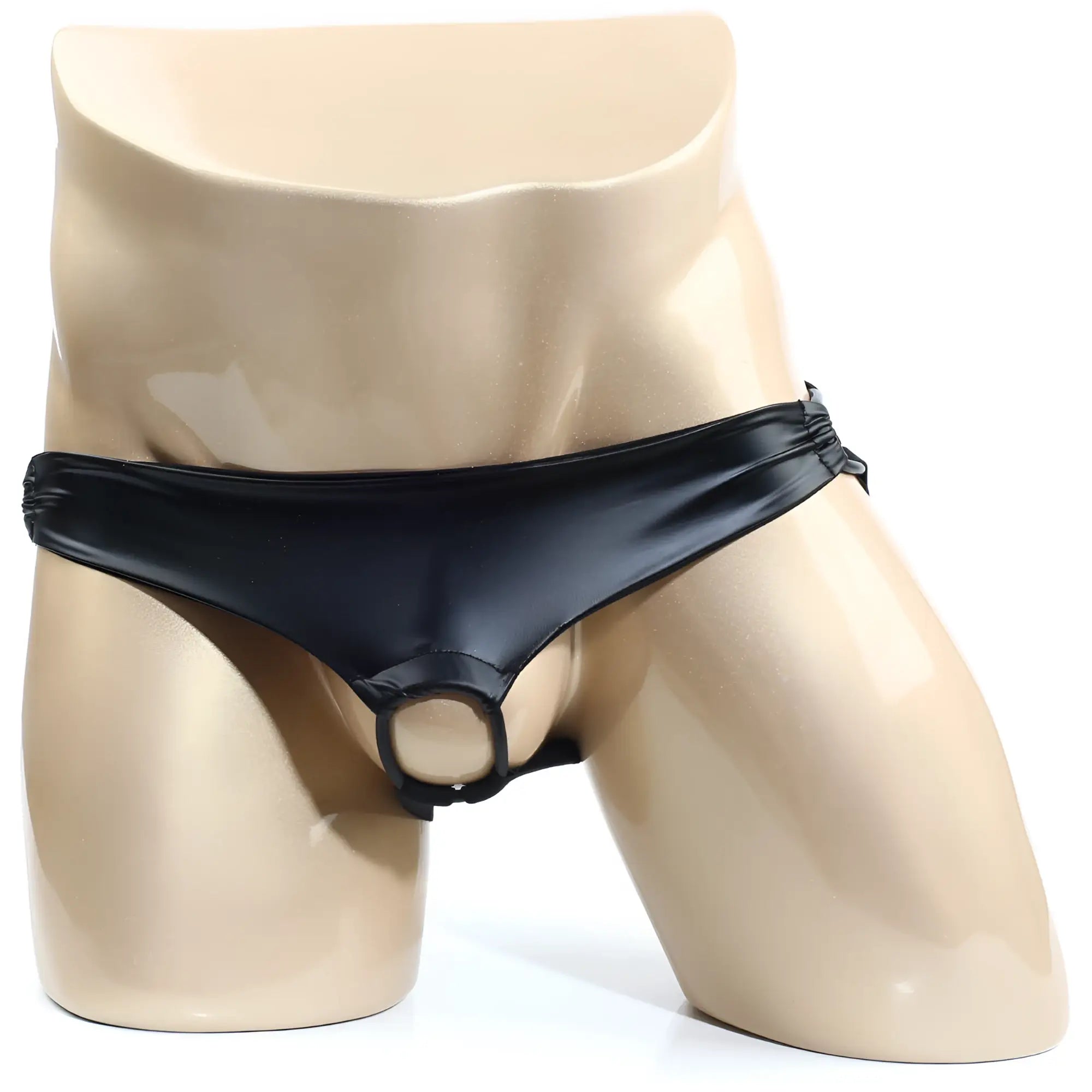 Metro malewear asunto jock strap black 1007-20 features a black patent leather thong with a central ring