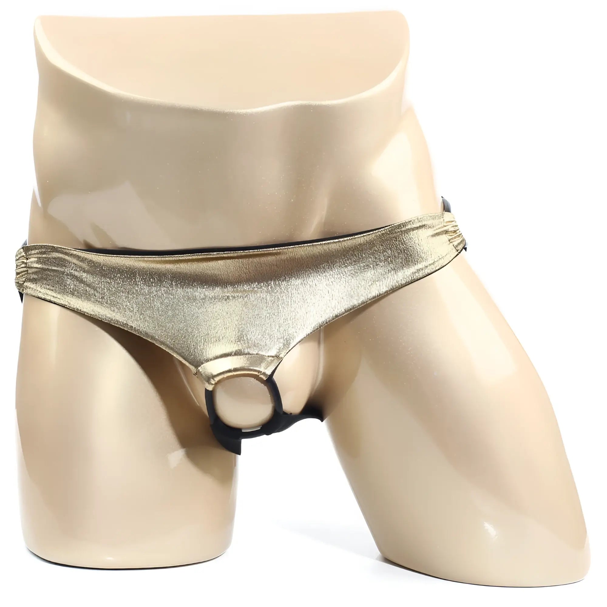 Shiny gold metallic briefs with black ring and trim from MetroMaleWear Asunto Jock Strap Gold 1007-21