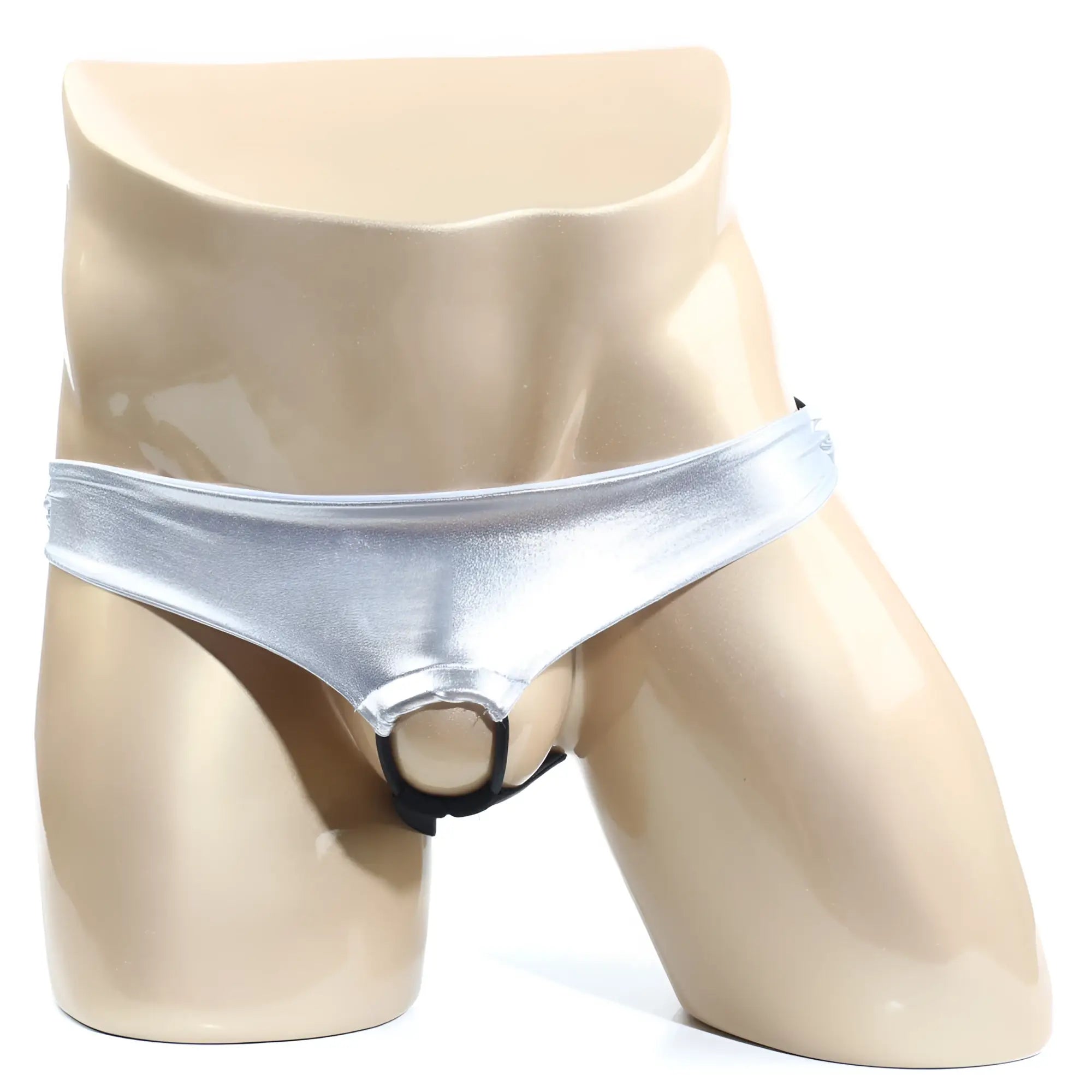 MetroMalewear asunto jock strap silver metallic briefs with black ring front in silver 1007-01 design