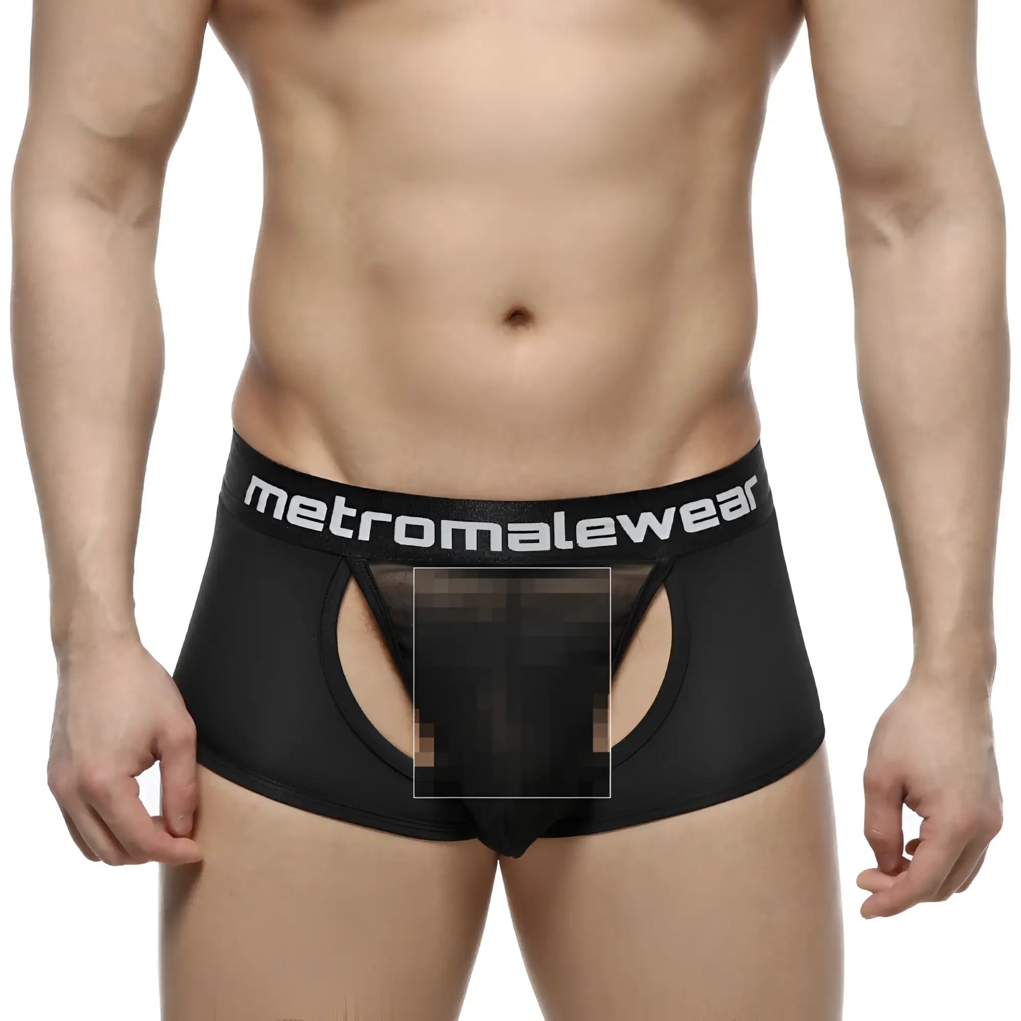 Black metromalewear mens briefs with wide elastic waistband and cutout design metroMaleWear Atope trunk 7023-20