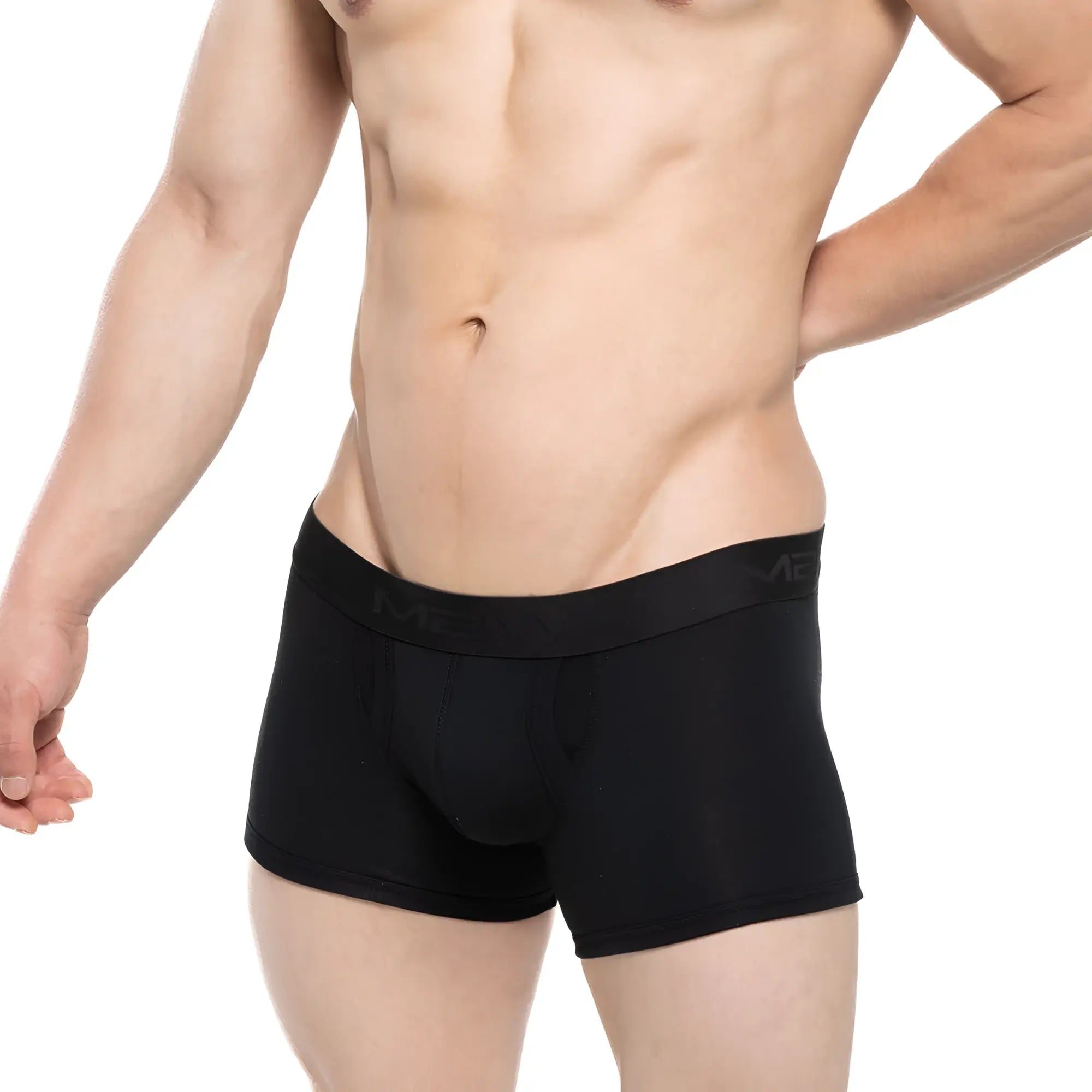 Black metroMalewear Avalon boxer briefs with smooth form-fitting fabric and subtle logo on waistband in black