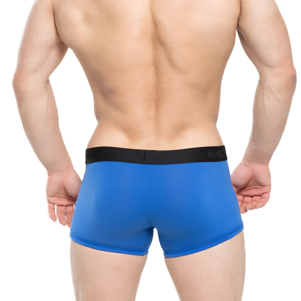 Blue metro male wear avalon boxer briefs with black m3 logo waistband in royal blue color