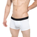 White boxer briefs with a black elastic waistband featuring subtle branding from metromalewear avalon 3034-00