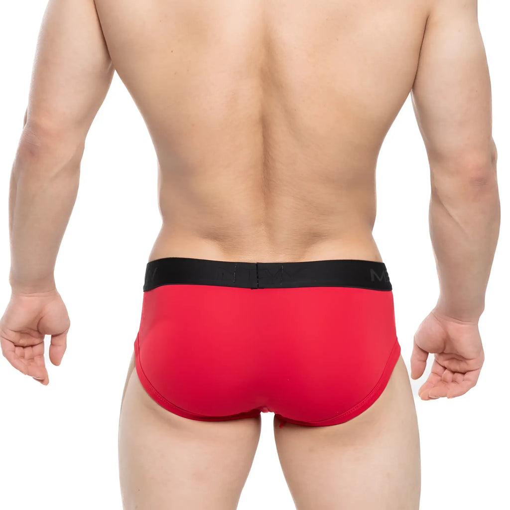 MetroMaleWear Avalon brief red 3036-12 with black elastic waistband featuring m logo in comfortable cotton blend