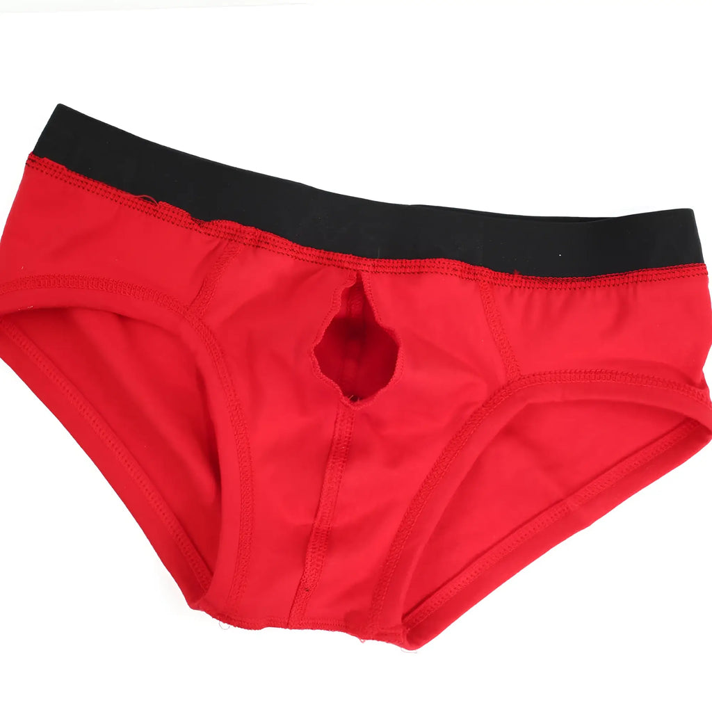MetroMaleWear Avalon brief red mens underwear with a black waistband and a central cutout for comfort and style