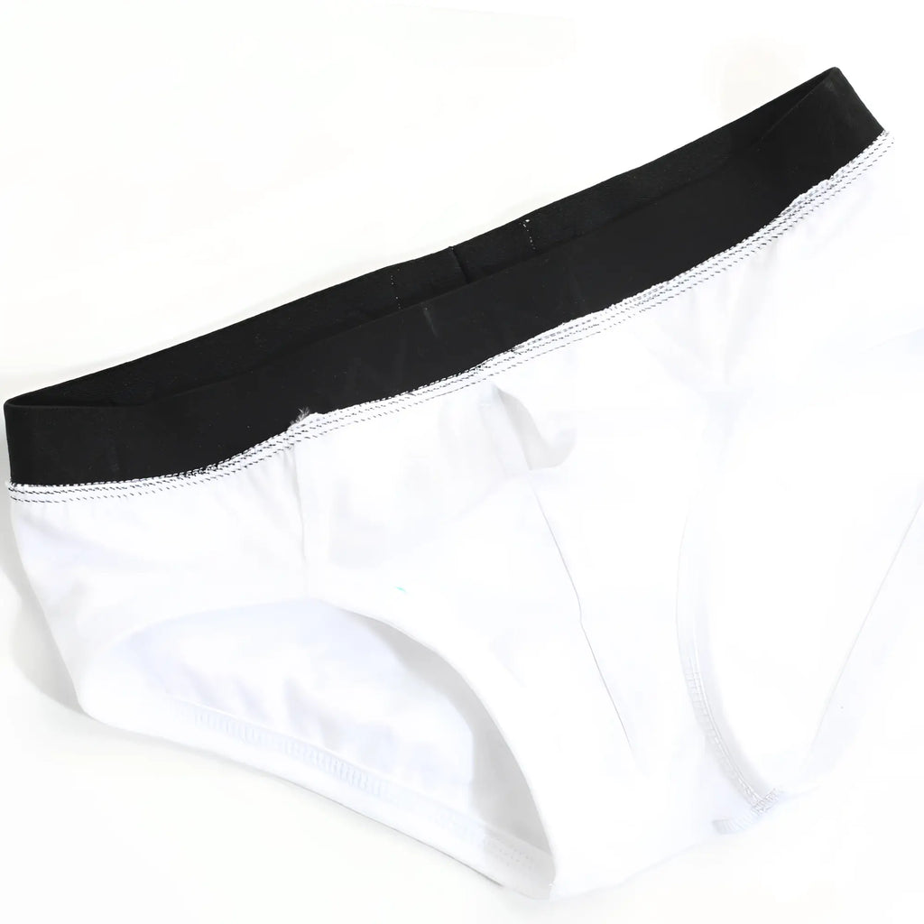 White briefs with black elastic waistband metro male wear avalon brief white 3036 00 front view