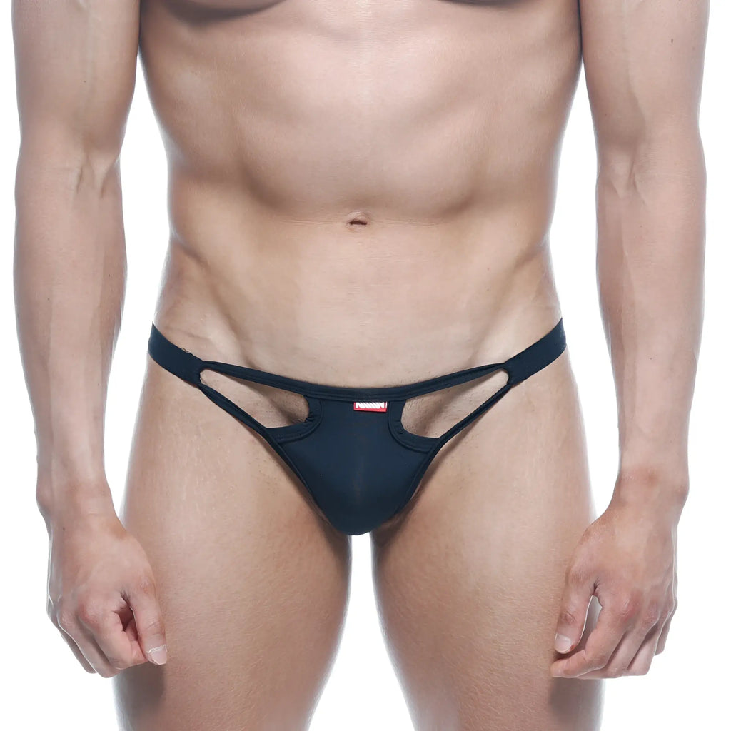 Black form-fitting thong with sleek cut-out detailing from MetroMaleWear Avant-garde Bikini 1115-20
