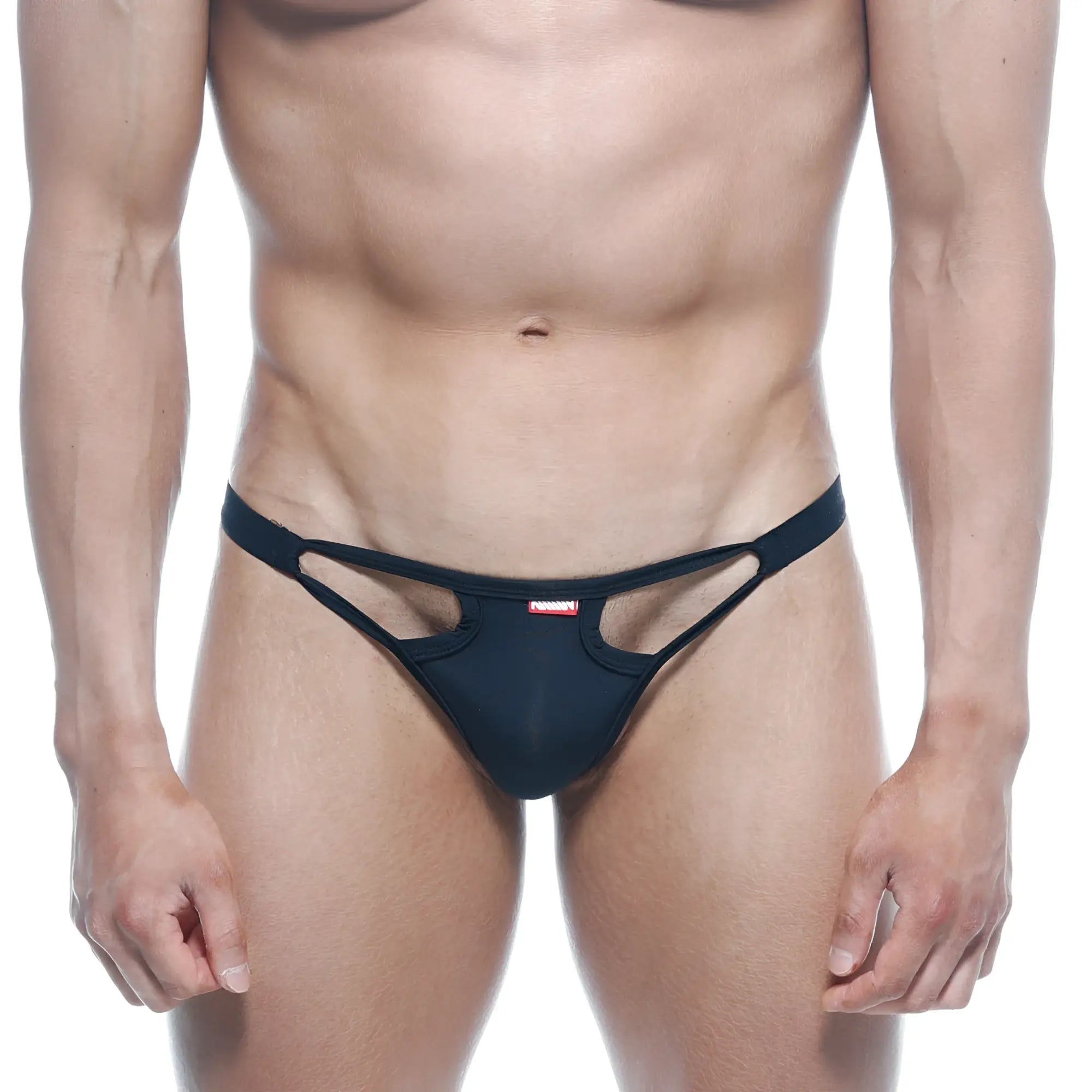 Black form-fitting thong with sleek cut-out detailing from MetroMaleWear Avant-garde Bikini 1115-20