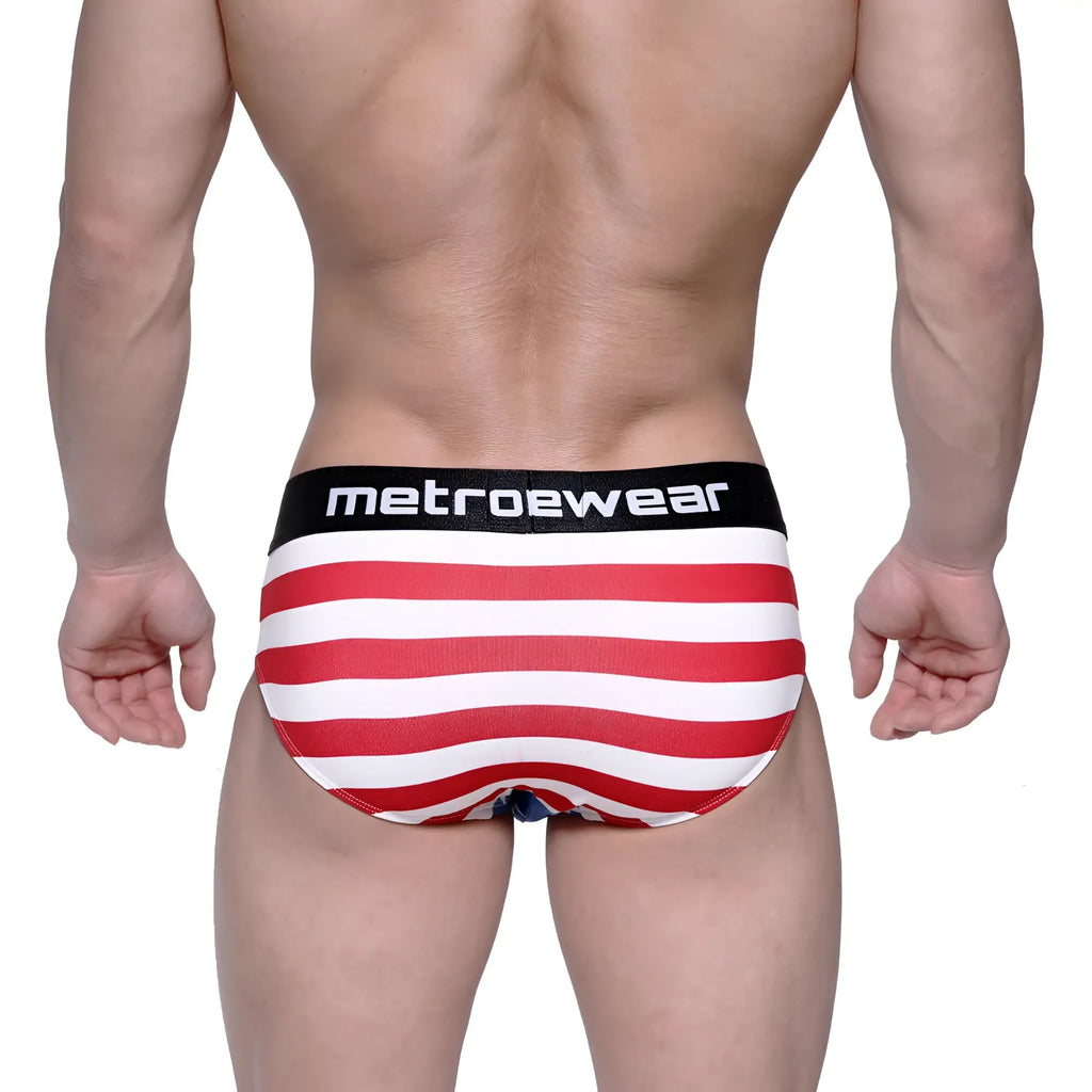 MetroMaleWear Avengers hip brief 5003-93 red and white striped men’s briefs with black metroewear waistband