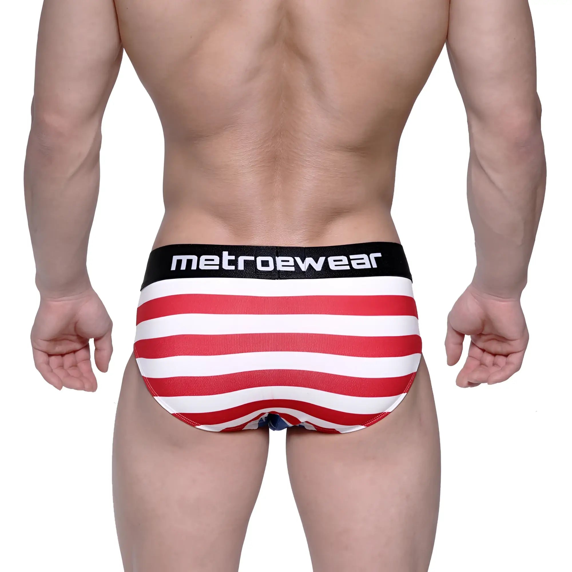 MetroMaleWear Avengers hip brief 5003-93 red and white striped men’s briefs with black metroewear waistband