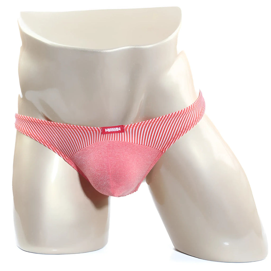 Metro male wear awesome thong orange 2302-s02 pink striped cotton briefs with a textured front panel