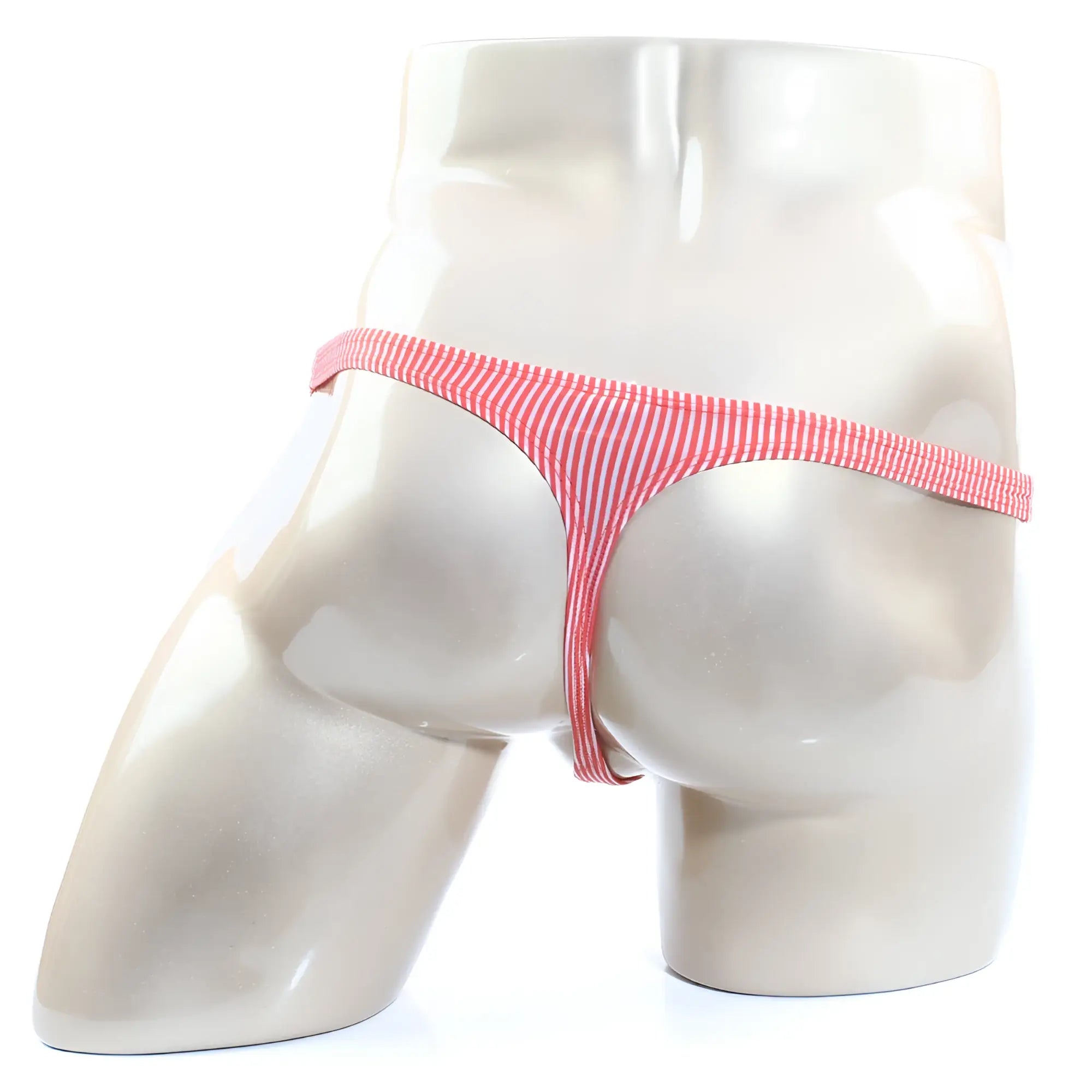 Pink and white striped stretchy fabric thong by MetroMaleWear awesome thong orange 2302-S02 showing the back side