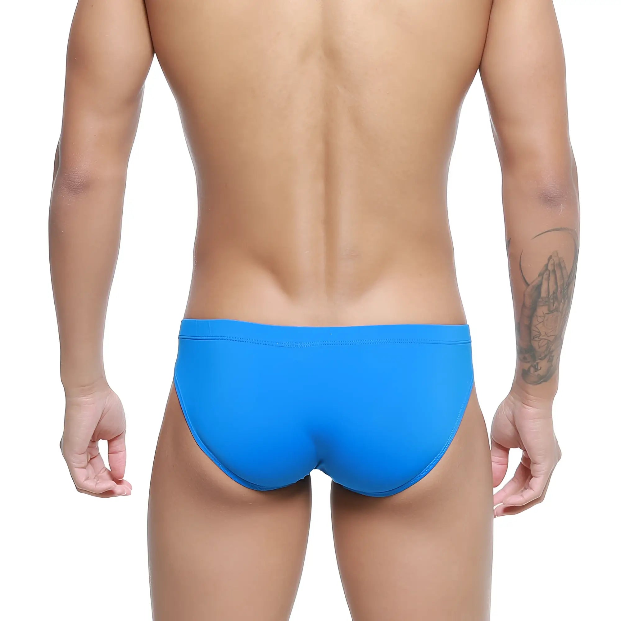 Bright blue form-fitting swim trunks with smooth seamless material from MetroMaleWear azul real bikini 5103-82