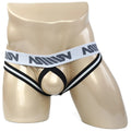 Black and white striped mens briefs with branded waistband metro malewear ball lifter jock strap white 0012-00