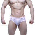 White men’s briefs in pink with a subtle elastic waistband featuring the milton brand logo basic style