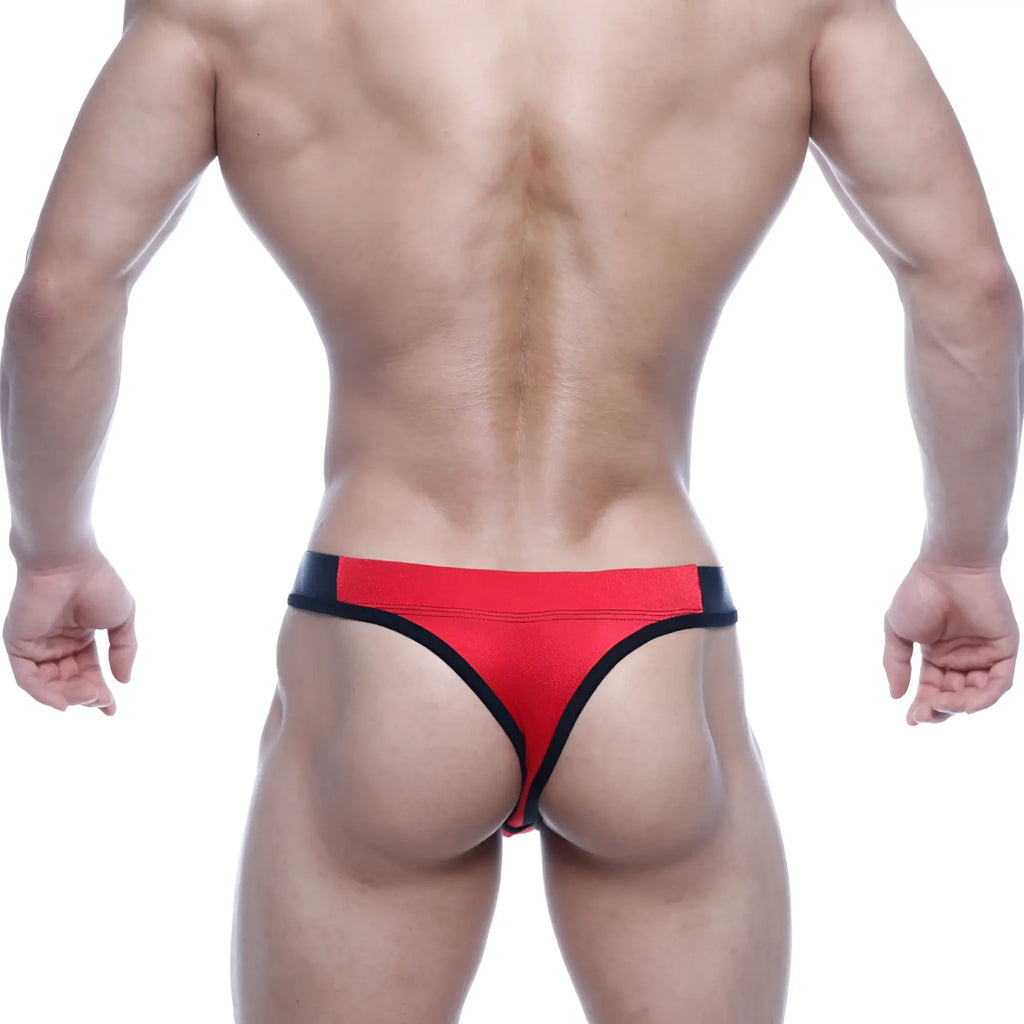 MetroMalewear basic thong red 2502-12 in red and black with a snug form-fitting design showing the back side