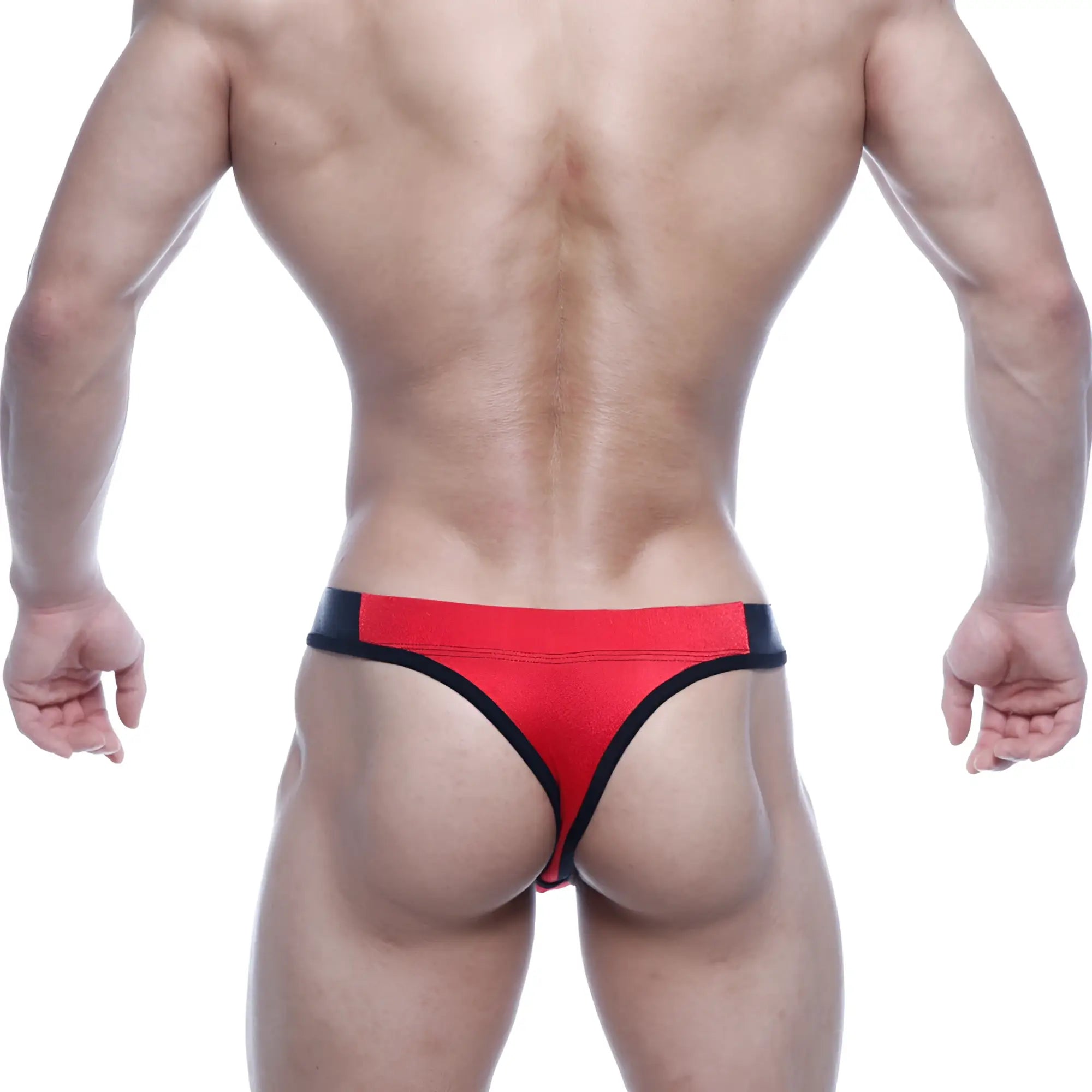 MetroMalewear basic thong red 2502-12 in red and black with a snug form-fitting design showing the back side