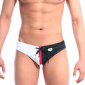 MetroMaleWear bella swim bikini white 4957-00 black and white swim trunks with red side stripe and black drawstring