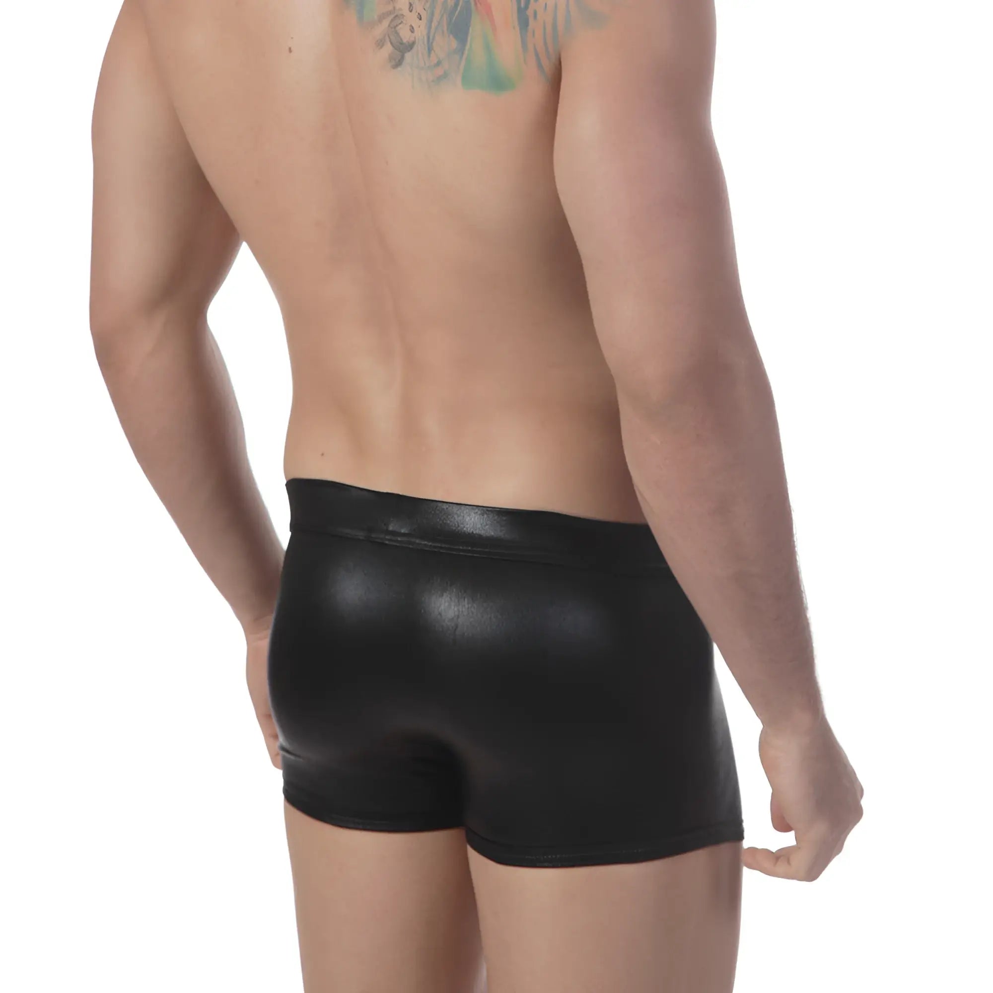 MetroMaleWear black trunk 2017-20 shiny faux leather briefs with a sleek form fitting design