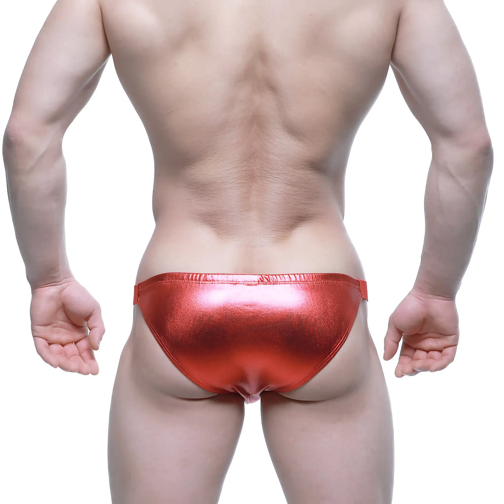 Shiny red metallic briefs metroMalewear bling bikini crimson 3604-74 showcasing vibrant color and sleek material