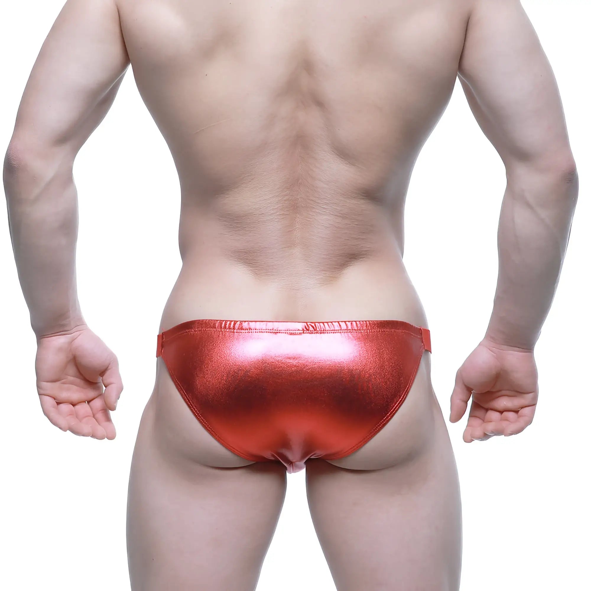 Shiny red metallic briefs metroMalewear bling bikini crimson 3604-74 showcasing vibrant color and sleek material