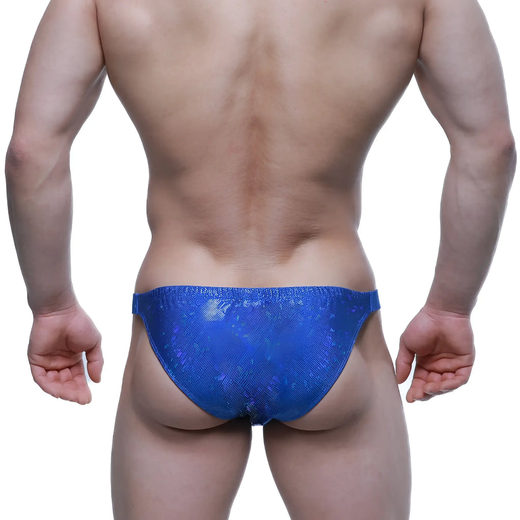 MetroMaleWear bling bikini swim trunks in royal blue with vibrant blue sequins and shimmering textured finish
