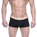 Black MetroMaleWear body boxer brief with gold elastic waistband and white metromalewear logo 1023-20