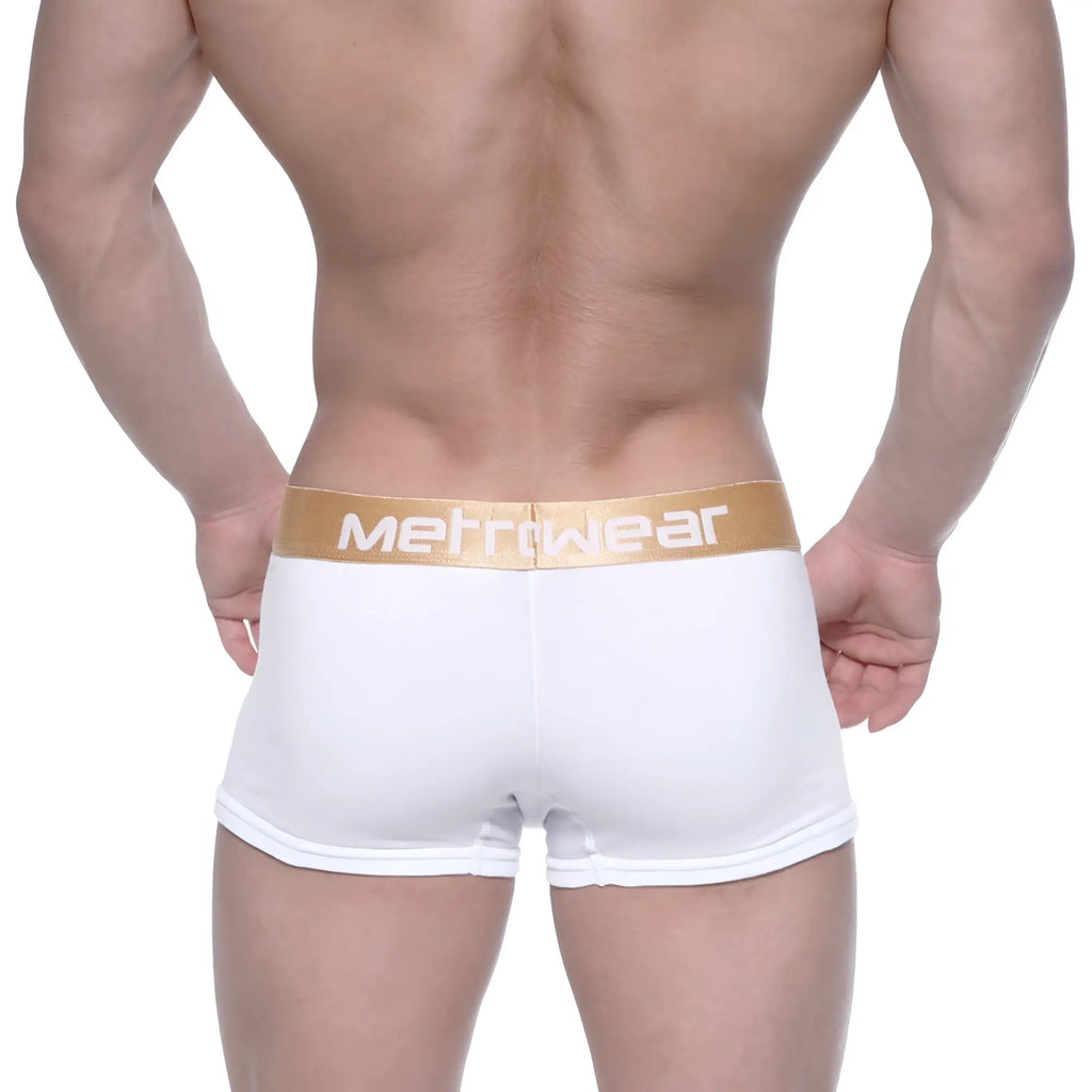 Metro male wear body boxer brief white 1023-00 in white with gold waistband and white brand lettering