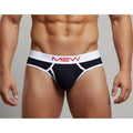 Metro malewear bold ribbed black briefs with black and white fabric and red lettering on the waistband