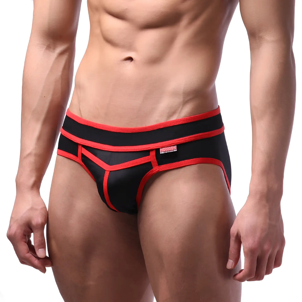 Metro male wear bold swim brief red 4961-12 featuring black and red geometric design athletic swimwear brief