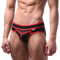 Metro male wear bold swim brief red 4961-12 featuring black and red geometric design athletic swimwear brief