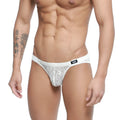 White lace men’s briefs with black logo waistband in metro male wear bordado bikini ivory 5103-57
