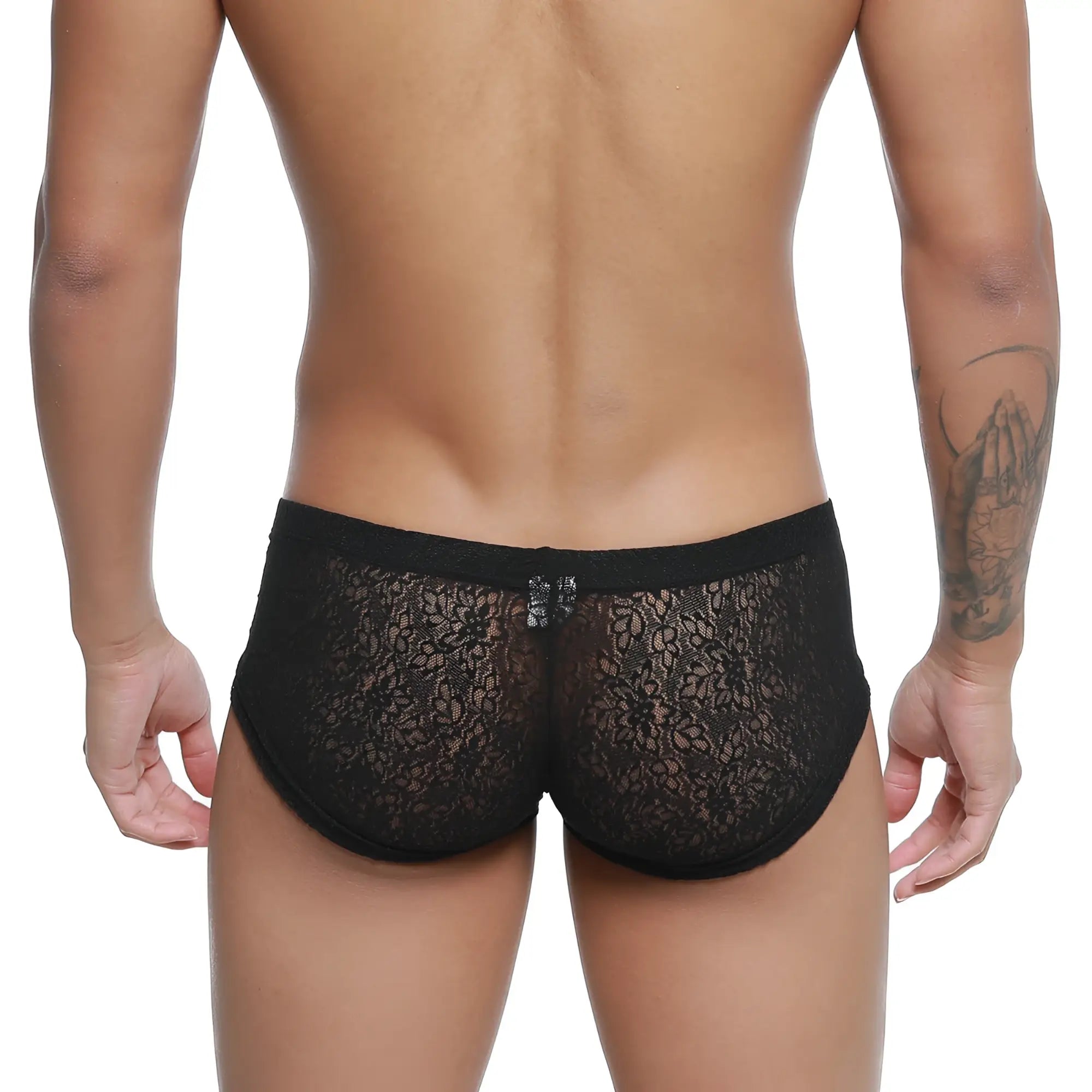 Black lace briefs metroMalewear bordado trunk black 2125-53 featuring delicate floral pattern and solid waistband