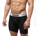 Black men’s boxer briefs with white elastic waistband and gray asian lettering by Metromalewear Bosillo Bold Long 3515-20