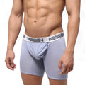 Light gray men’s boxer briefs with white elastic waistband and black ninny branding by metromalewear in lavender 3515-08