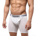 White men’s boxer briefs metroMalewear bosillo bold long with gray branded waistband for comfortable wear
