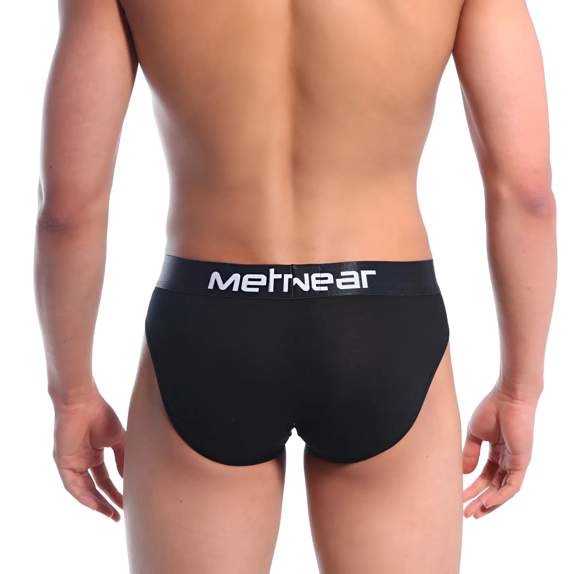 Black metrowear bosillo briefs with a white logo waistband designed for comfortable everyday wear
