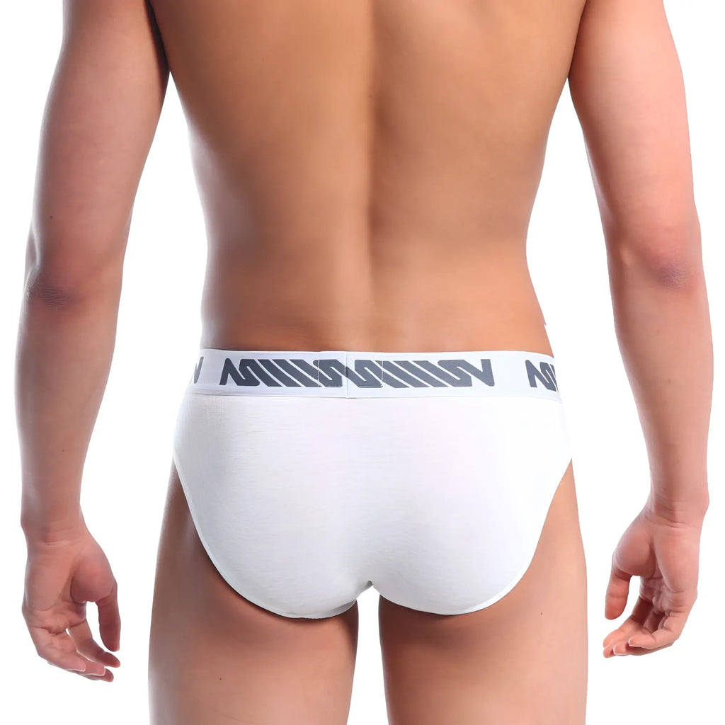 White metro malewear bosillo briefs with gray diagonal stripe logo band designed for comfort and support