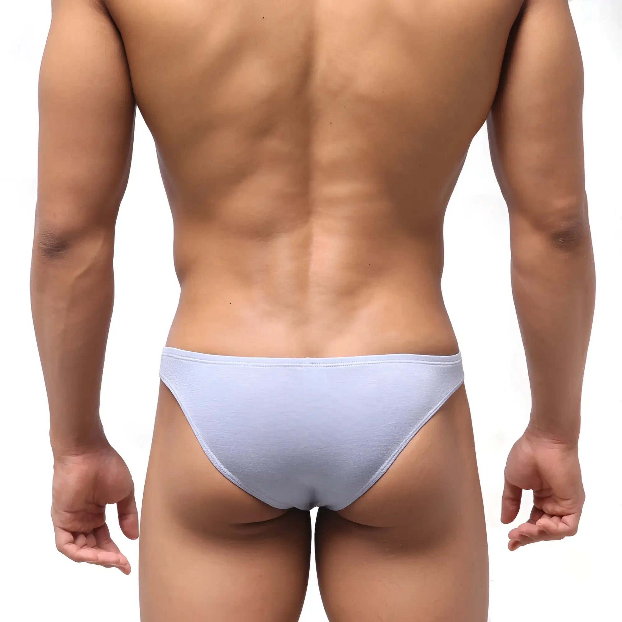 Light blue textured briefs back view from metromalewear bosillo half back bikini lavender 3504-08 collection