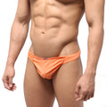 Orange metroMalewear bosillo half back bikini briefs with a red and white logo on the waistband in peach color