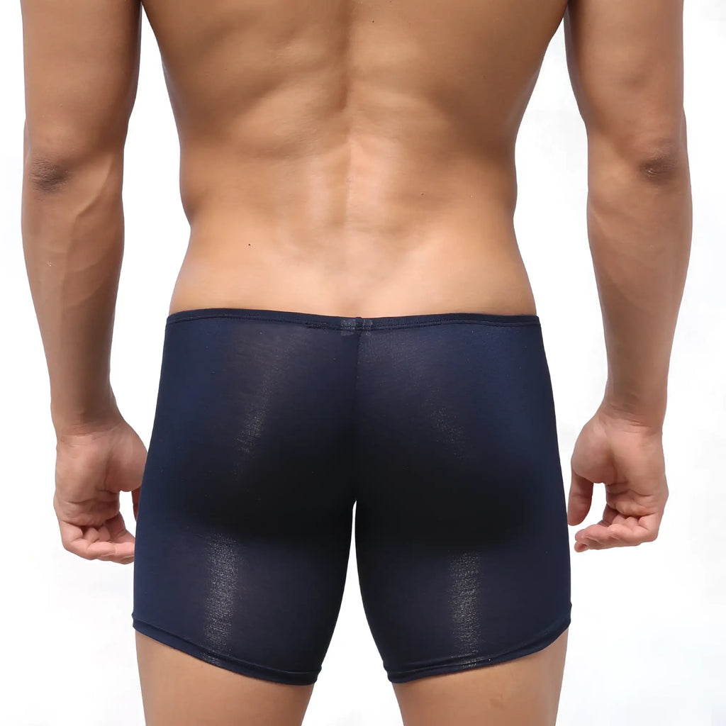 MetroMaleWear Bosillo long boxer dark blue sheer mesh briefs with subtle textured finish front view